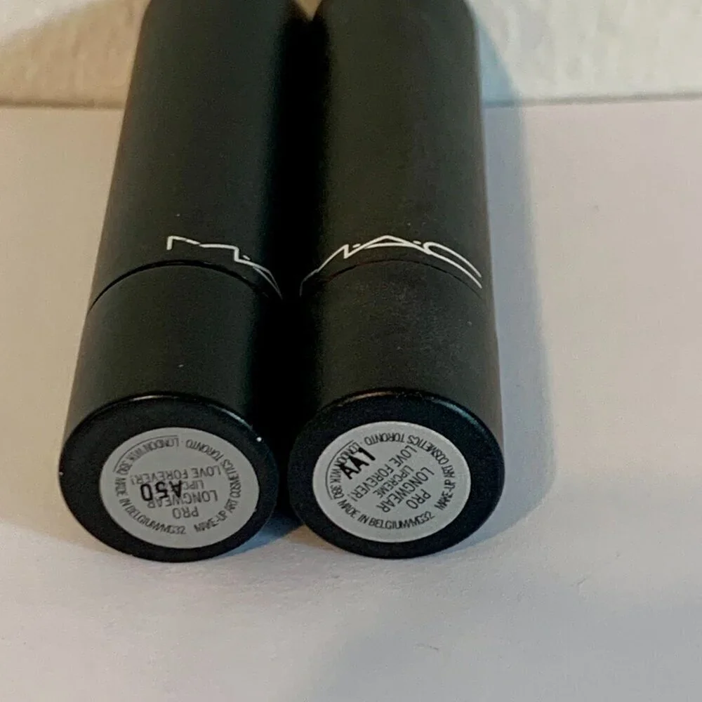 (2) MAC Pro Longwear Love Forever Lipstick USED Pink Rare Flawed Creme Disco SET